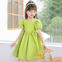 嫒宝时 Hercastle 儿童泡泡袖公主裙夏季中大童女孩洋气时尚小香风纯色短袖连衣裙