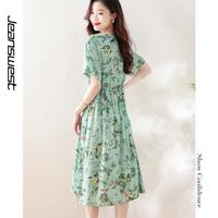【夏季名媛连衣裙】女棉质气质优雅中长裙子茶歇裙短袖甜美减龄