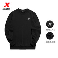 XTEP特步男卫衣季圆领针织套头衫宽松休闲运动上衣长袖男装 正黑色-女0104 S