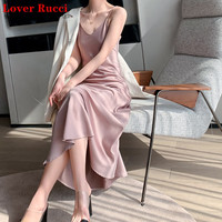 LOVER RUCCI三醋酸真丝法式吊带连衣裙女设计感小众夏内搭a字长裙缎面吊带裙