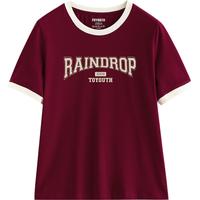 初语棉质字母印花短袖T恤女2025夏季撞色包边美式复古上衣 复古红-字母 S