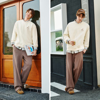 森马卫衣男春季设计感漫画印花上衣宽松重磅落肩休闲装校园时尚潮 本白07男-圆领印花卫衣 165/84A/S