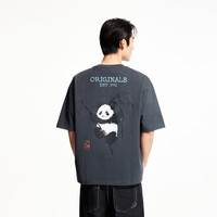 杰克琼斯夏季潮胸前肌理感T恤胶印背后熊猫图案男士短袖男款男装 180/100A/L A06本白色（口袋款）