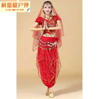 贺杨喻 天竺少女舞蹈服印度舞蹈演出服肚皮舞服装新款短袖套装裤表演服 红色 二件套