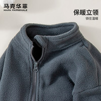 马克华菲2025秋冬季中大儿童摇粒绒外套加厚保暖拉链纯色全jz 蓝色美式字母