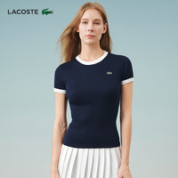 LACOSTE法国鳄鱼女装25春夏拼色纯棉短袖T恤|TF2432 HHW/藏青色/白色拼色 XS 34