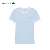 LACOSTE法国鳄鱼女装25春夏拼色纯棉修身舒适短袖T恤|TF2432 EB6/浅蓝色/白色拼色 S 36