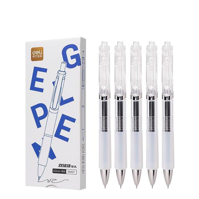 得力 速干按动中性笔 5支装 黑色