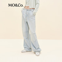 MO&Co.【active系列】牛仔裤2025秋抽绳中腰捏褶阔腿裤MBE3JEN008 牛仔蓝色 S /S