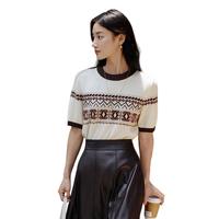 EP雅莹2025女装 含牦牛绒羊绒民族风提花针织短袖上衣9527A 白色 M