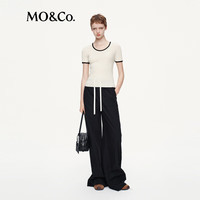 MO&Co.针织衫2025秋撞色镶边圆领正肩修身短袖上衣百搭MBE3SWTT04 米杏色 S /160
