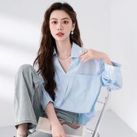 夏季高级感通勤七分袖衬衫女设计感小众翻领女士衬衫宽松显瘦上衣