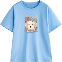 初语可爱油画小狗印花纯棉圆领短袖T恤女2025夏季新款欧若风上衣