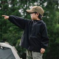 小猪班纳儿童户外防水冲锋衣春秋款中大童外套休闲运动潮流百搭童装 玄英黑(胸袋) 130 身高120-130cm