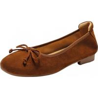 百丽（Belle）舒芙蕾绒面平跟单鞋女2025秋新商场款羊皮软底便鞋E1E1DCQ5 棕色 35