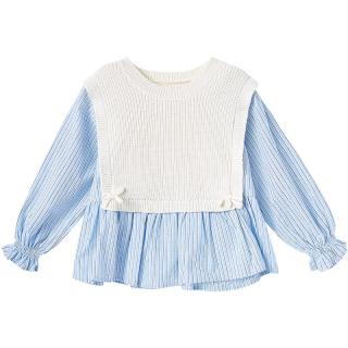 笛莎（DEESHA）童装女童长袖衬衫2025年春季学院风假两件毛织拼接衬衫百搭 米白 100