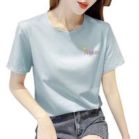 红蜻蜓 RED DRAGONFLY 短袖t恤女2025韩版女装纯棉T恤女显瘦春夏装打底上衣潮小衫 灰蓝色 S