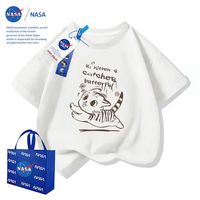 NASAOVER NASA女童短袖t恤薄2025新款洋气夏季小女孩可爱猫咪半袖儿童上衣