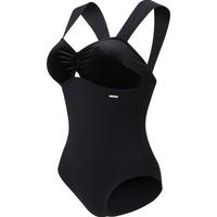 速比涛（Speedo）泳衣女小黑裙系列温泉度假法式优雅宽肩带显瘦连体泳衣 黑色 34 M (高158-165cm,重50-57kg) 黑色（宽肩带）