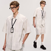 all in ALLIN 潮牌翻领短袖衬衫休闲短裤两件套男夏季美式高级感轻奢套装