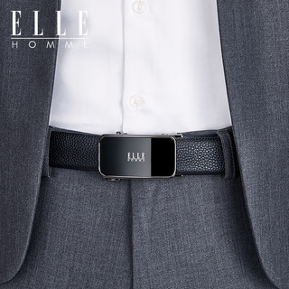 ELLE HOMME男士皮带男真皮自动扣腰带商务裤腰带男老公 镜面枪色【专柜礼盒】902027 115cm -130cm-
