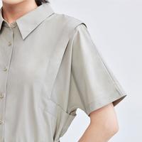 设计系列夏季假两件百褶衬衫裙女半松紧收腰梭织衬衫连衣裙女士