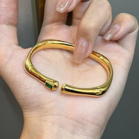 瑞诺 黄金镜面马蹄镯子女士时尚简约足金999素圈泥鳅背手镯 绿锆泥鳅背手镯默认58#/金重约8.5g