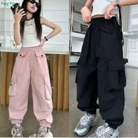 青蛙王子女童工装裤2025春秋儿童裤中大童女孩时髦洋气街舞裤