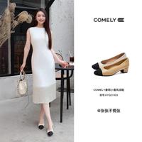 康莉 COMELY 人气爆款羊皮法式小香风女单鞋高跟鞋浅口一脚蹬女鞋