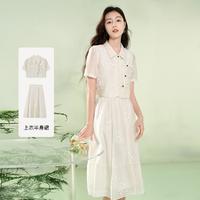 香影 X.YING【时尚夏装】中式国风套装刺绣盘扣上衣短袖半身裙两件套