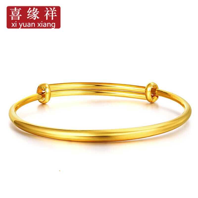 喜缘祥珠宝足金999光面拉管推拉活口金手镯女士精品金手镯女款七夕礼物 金重25.65g
