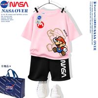 NASA联名超级马里奥T恤套装中大童纯棉短袖短裤套装儿童夏装