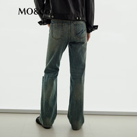MO&Co.【NOIR系列】牛仔裤2025秋剪边脚口靛蓝中腰直筒裤MBE3JEN016 牛仔蓝色 XS 25