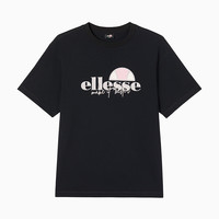 ELLESSE小贝壳情侣款经典logo字母多巴胺男女款圆领短袖T恤 百搭印花