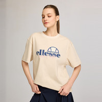 ELLESSE小贝壳款经典logo字母多巴胺男女款圆领短袖T恤 百搭印花 杏色 2XL