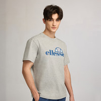 ELLESSE小贝壳款经典logo字母多巴胺男女款圆领短袖T恤 百搭印花 灰色 M