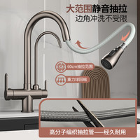全铜体三合一纯净水龙头厨房抽拉冷热龙头家用水槽洗菜盆增压龙头