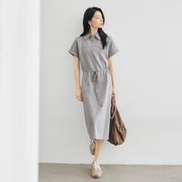 2025夏装休闲卷边Polo领女式针织连衣裙慵懒显瘦卫衣裙