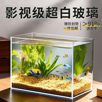 坤宁王 超白玻璃鱼缸桌面裸缸家用小型生态缸40鱼缸造景客厅龟缸溪流缸