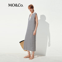 MO&Co.连衣裙2025夏桑蚕丝亚麻棉纱轻薄V领航海风条纹MBE2DRS042 蓝白条色 XS /155