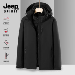 JEEP SPIRIT 吉普户外冲锋衣男加绒加厚三合一  男款-黑色 4XL
