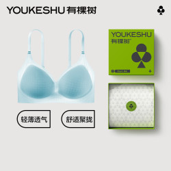 YOUKESHU 内衣女无痕夏季轻薄无钢圈软支撑大胸显小胸聚拢透气凉感文胸 薄荷冰酒 XL