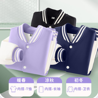 班纳班纳女童棒球服外套2025秋季中大童校园风百搭运动上衣儿童童装 NF微笑帽K紫 130