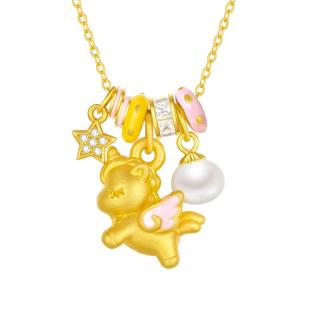 周大生 CHOW TAI SENG 独角兽项链S925纯银飞马珐琅吊坠马卡龙甜甜圈配饰锁骨链 独角兽项链