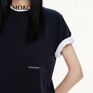 MO&Co.【C+系列】短袖T恤2025秋刺绣标识宽松圆领自然棉MBE3TEE004 深宝蓝色 S /160