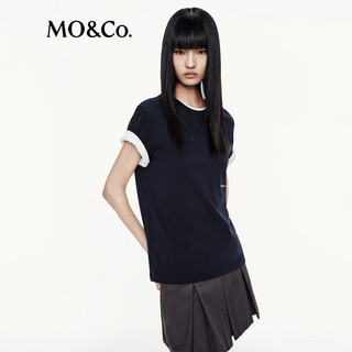 MO&Co.【C+系列】短袖T恤2025秋刺绣标识宽松圆领自然棉MBE3TEE004 深宝蓝色 S /160
