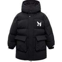 Mini Peace 男童黑色中长款连帽防风羽绒服