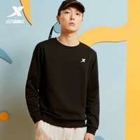 XTEP特步男卫衣季圆领针织套头衫宽松休闲运动上衣长袖男装 正黑色-女0104 L