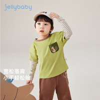 JELLYBABY长袖t恤男童6宝宝秋季时髦假两件上衣男小童秋装衣服儿童 浅绿 100