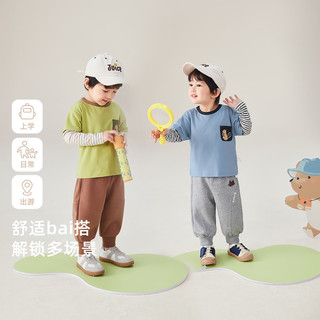 JELLYBABY长袖t恤男童6宝宝秋季时髦假两件上衣男小童秋装衣服儿童 浅绿 90